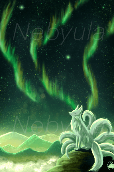 Kitsune bajo las auroras