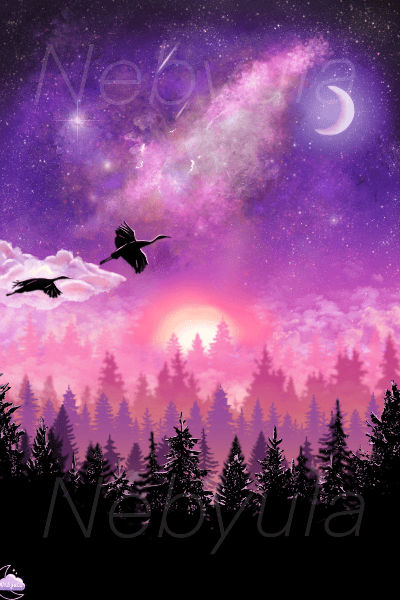 Vuelo de pájaros bajo un cielo estrellado