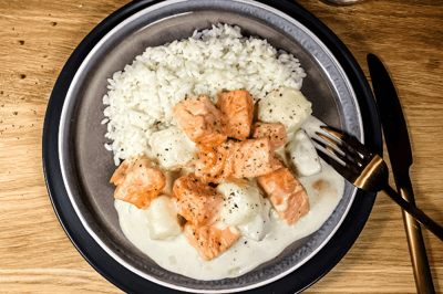 Blanquette di salmone scozzese Label Rouge e verdure a radice