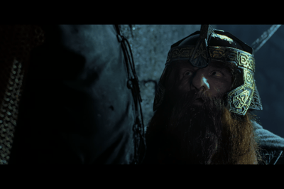 II – Ne le dîtes pas à l’elfe – Gimli demandant à Aragorn de la lancer jusqu’aux Uruk Hai