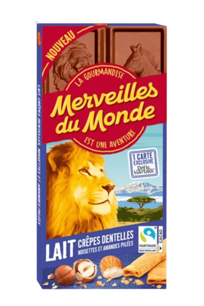 Milk chocolate with crêpes dentelles, hazelnuts, and almonds