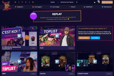 La pagina dei replay