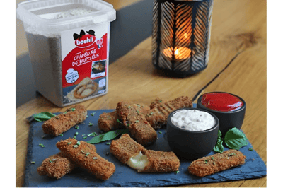 Mozzarella Sticks with Pretzel Breadcrumbs