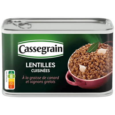 Lenticchie cucinate con grasso d'anatra e cipolline