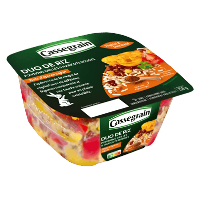 Dúo de arroz con pimientos asados y frijoles rojos con toque de especias cajún